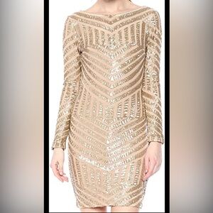DRESS THE POPULATION Gold Sequin Dress size Medium. Great condition.